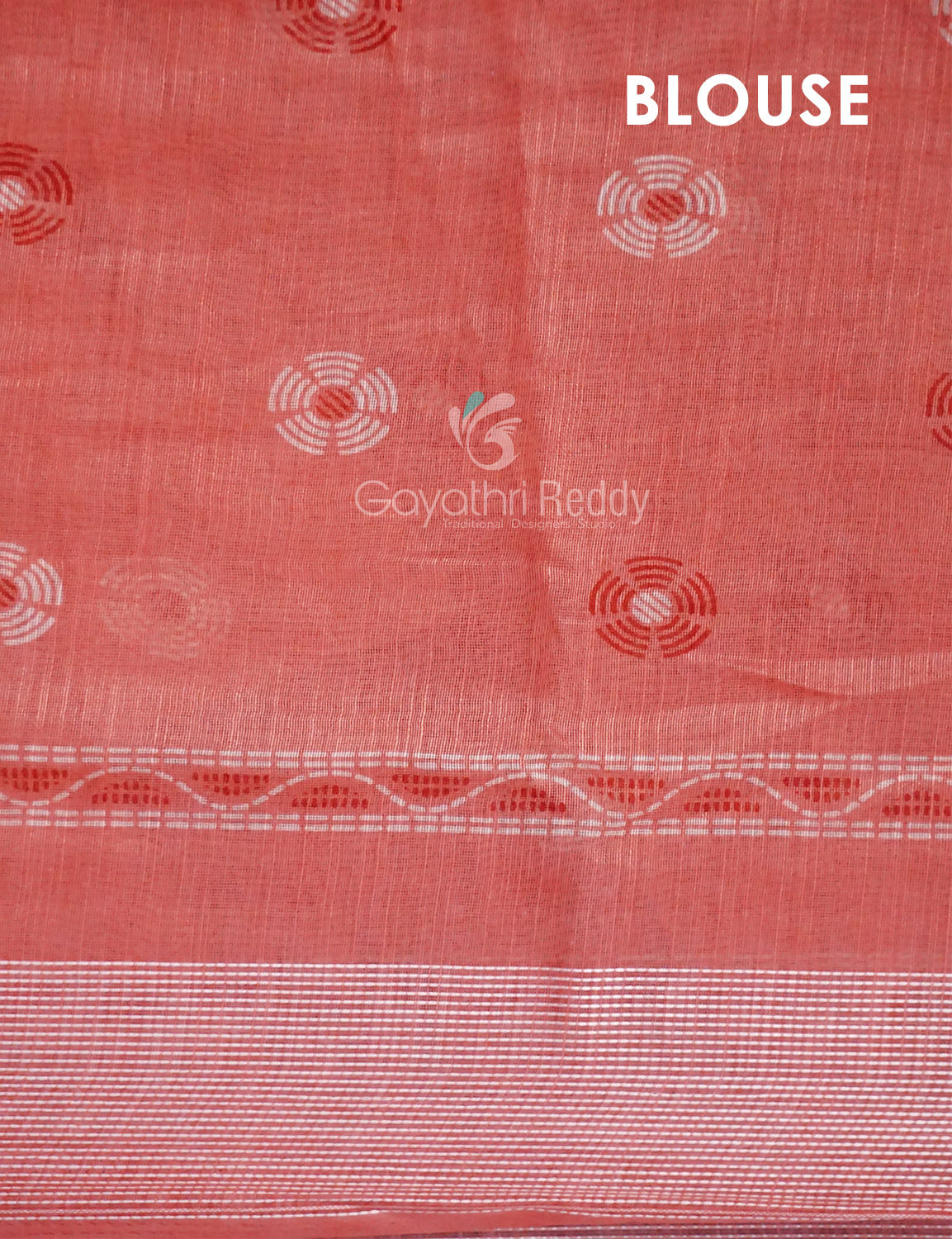 Mix of Peach and Orange Block Printed Semi Chanderi Saree By Gayathri Reddy Designer Studio | Swadesiicart