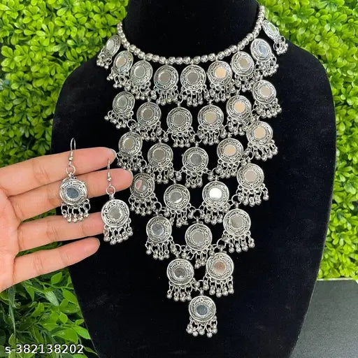 Tehzeeb Creations Women's Anarkali Design Oxidised Necklace With Mirror - Swadesiicart