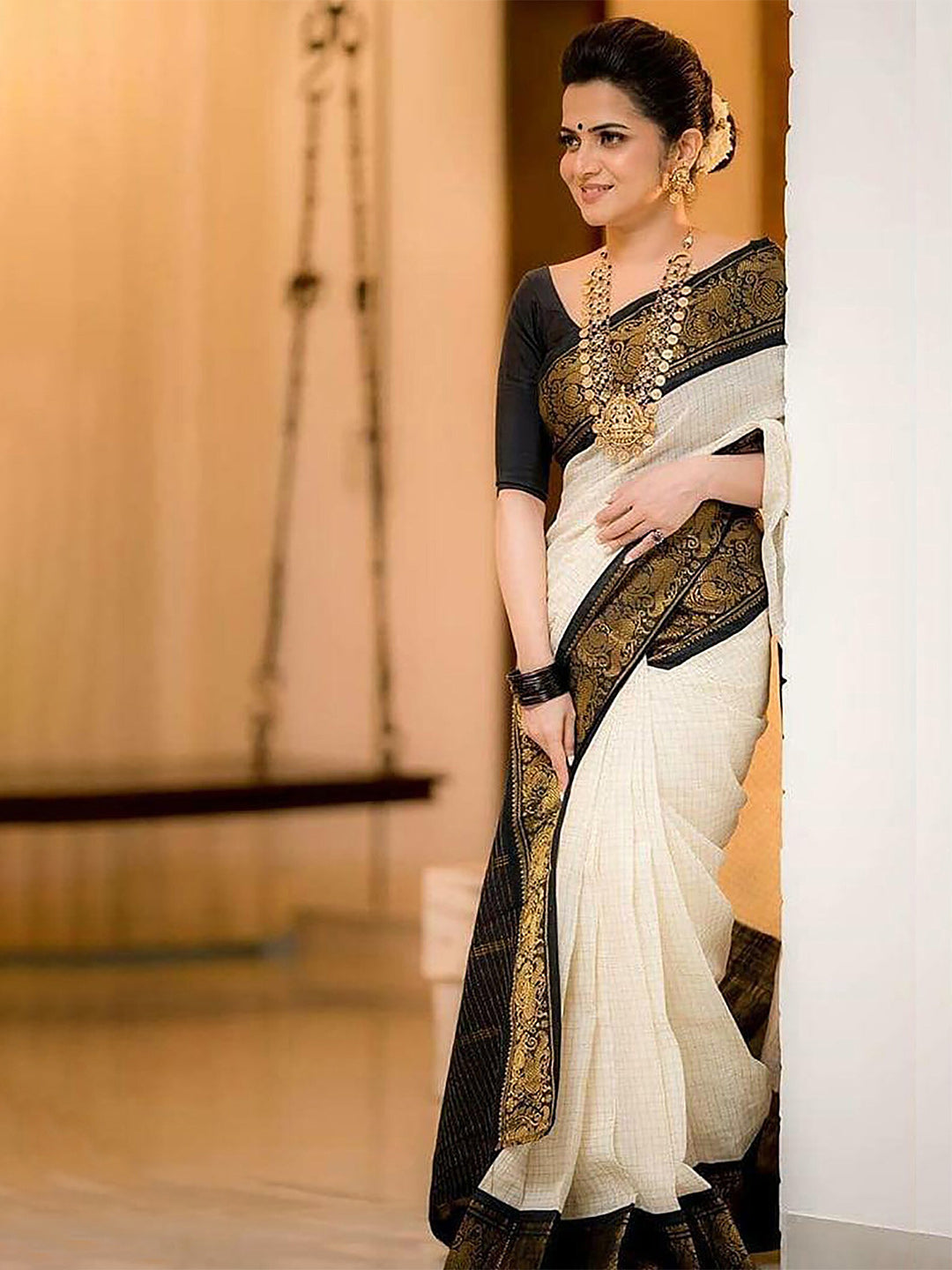 Kalini Woven Design Zari Silk Cotton Banarasi Saree | Swadesiicart