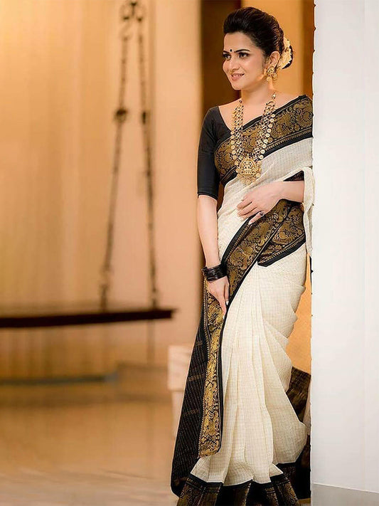 Kalini Woven Design Zari Silk Cotton Banarasi Saree | Swadesiicart