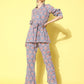 InWeave Women's Blue Pink Ogee Print Belted Coord Set - Swadesiicart