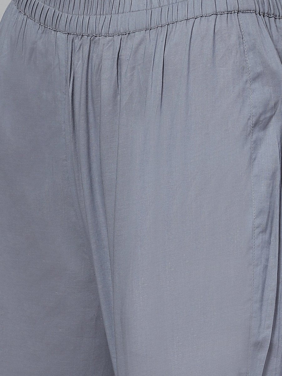 ADA Women Grey & White Chikankari Embroidered Sustainable Handloom Kurta with Trousers | Swadesiicart