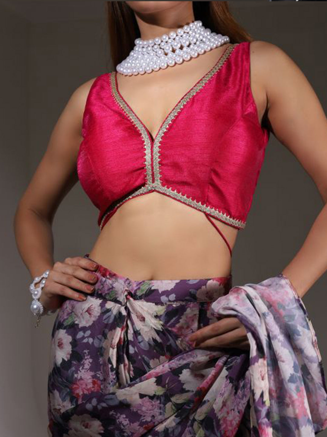 Tikhi Imli Floral Printed Satin Saree | Swadesiicart