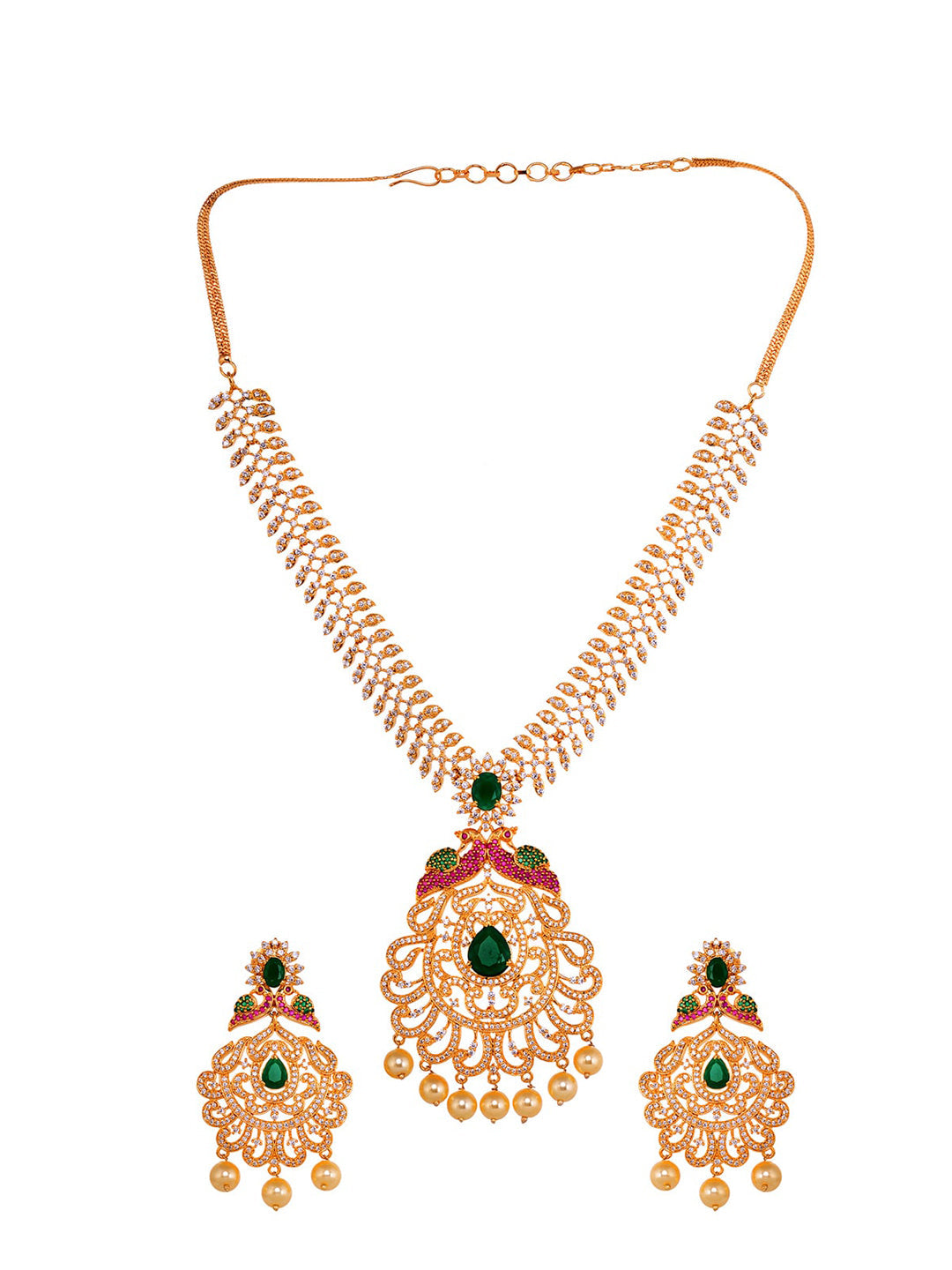 Saraf RS Jewellery Women Gold and Green Gold-Polished Jewellery Set - Swadesiicart