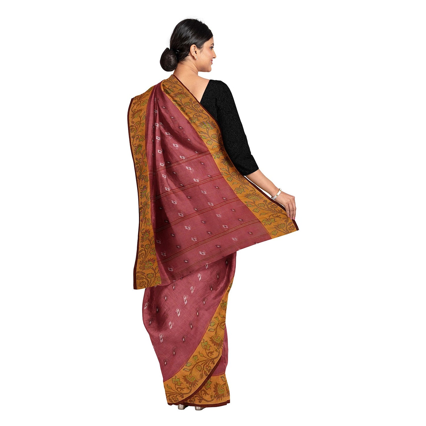 Exclusive Collection 100% Pure Cotton Mauve Tant Saree With Hand Weaving Work - Swadesiicart