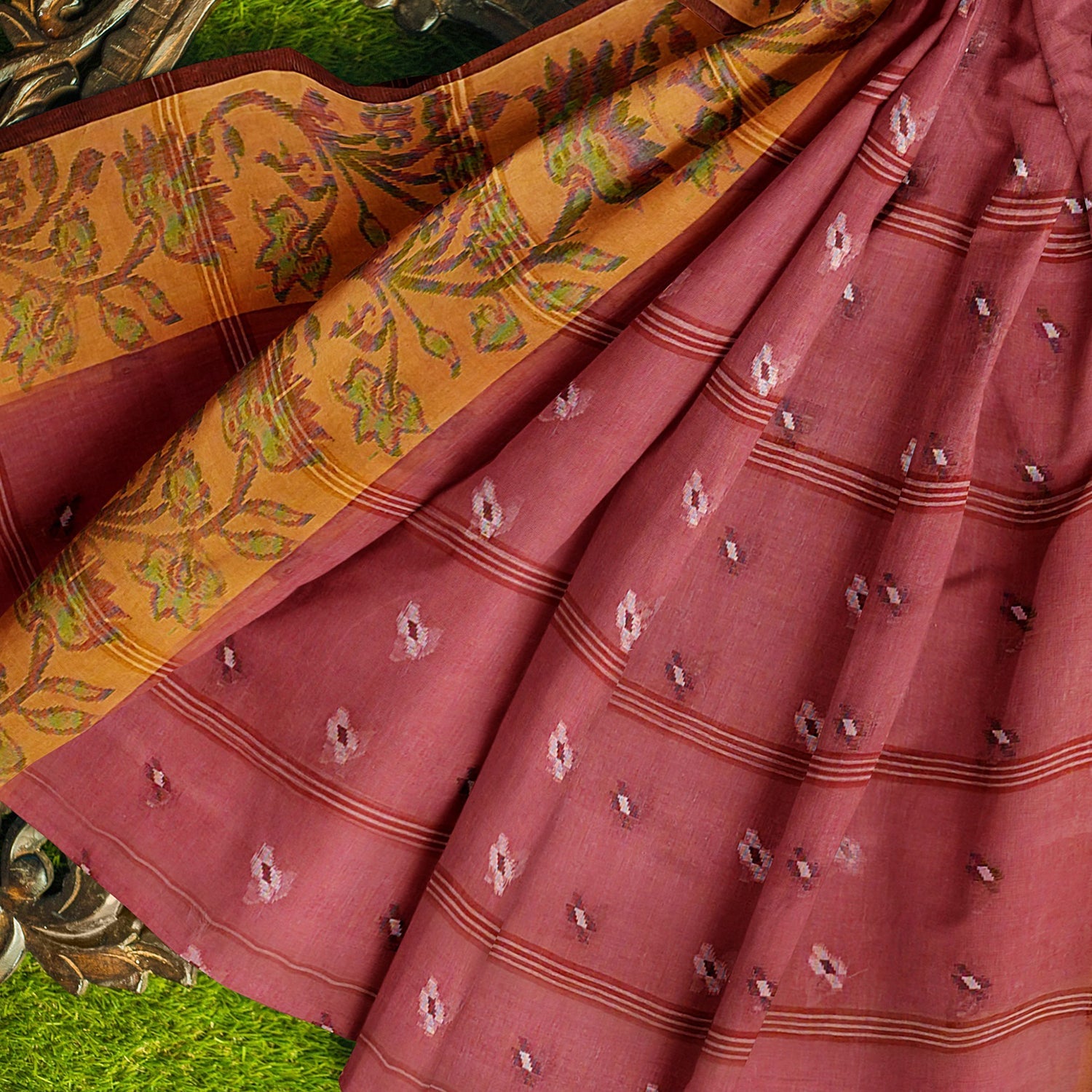 Exclusive Collection 100% Pure Cotton Mauve Tant Saree With Hand Weaving Work - Swadesiicart