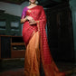 Vardha Ruby Red-Peach Golden Zari Banarasi Raw Silk Saree | Swadesiicart