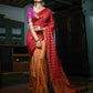 Vardha Ruby Red-Peach Golden Zari Banarasi Raw Silk Saree | Swadesiicart