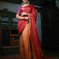 Vardha Ruby Red-Peach Golden Zari Banarasi Raw Silk Saree | Swadesiicart