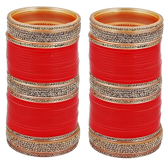Tehzeeb Creations Bridal Bangle Set Wedding punjabi chuda Designer chura, Red Acrylic Choora Set for Women - Swadesiicart