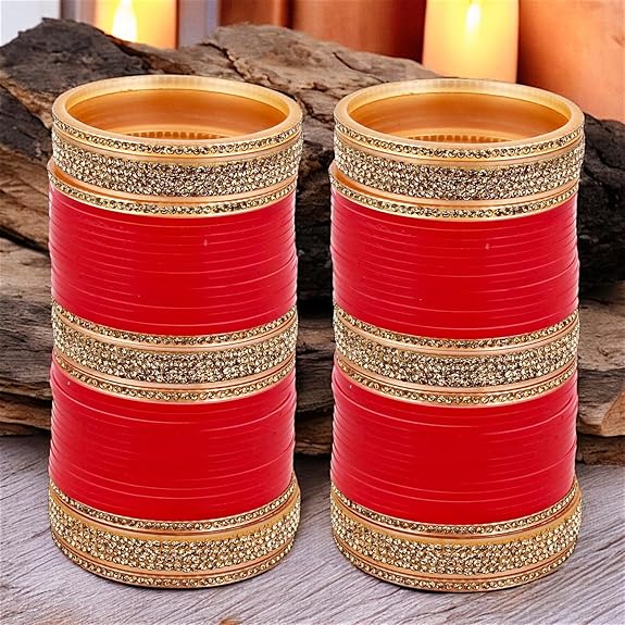 Tehzeeb Creations Bridal Bangle Set Wedding punjabi chuda Designer chura, Red Acrylic Choora Set for Women - Swadesiicart