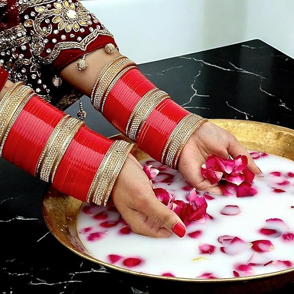 Tehzeeb Creations Bridal Bangle Set Wedding punjabi chuda Designer chura, Red Acrylic Choora Set for Women - Swadesiicart