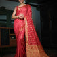 Vardha Rosewood Red Golden Zari Banarasi Raw Silk Saree | Swadesiicart
