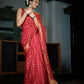 Vardha Rosewood Red Golden Zari Banarasi Raw Silk Saree | Swadesiicart