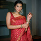 Vardha Rosewood Red Golden Zari Banarasi Raw Silk Saree | Swadesiicart