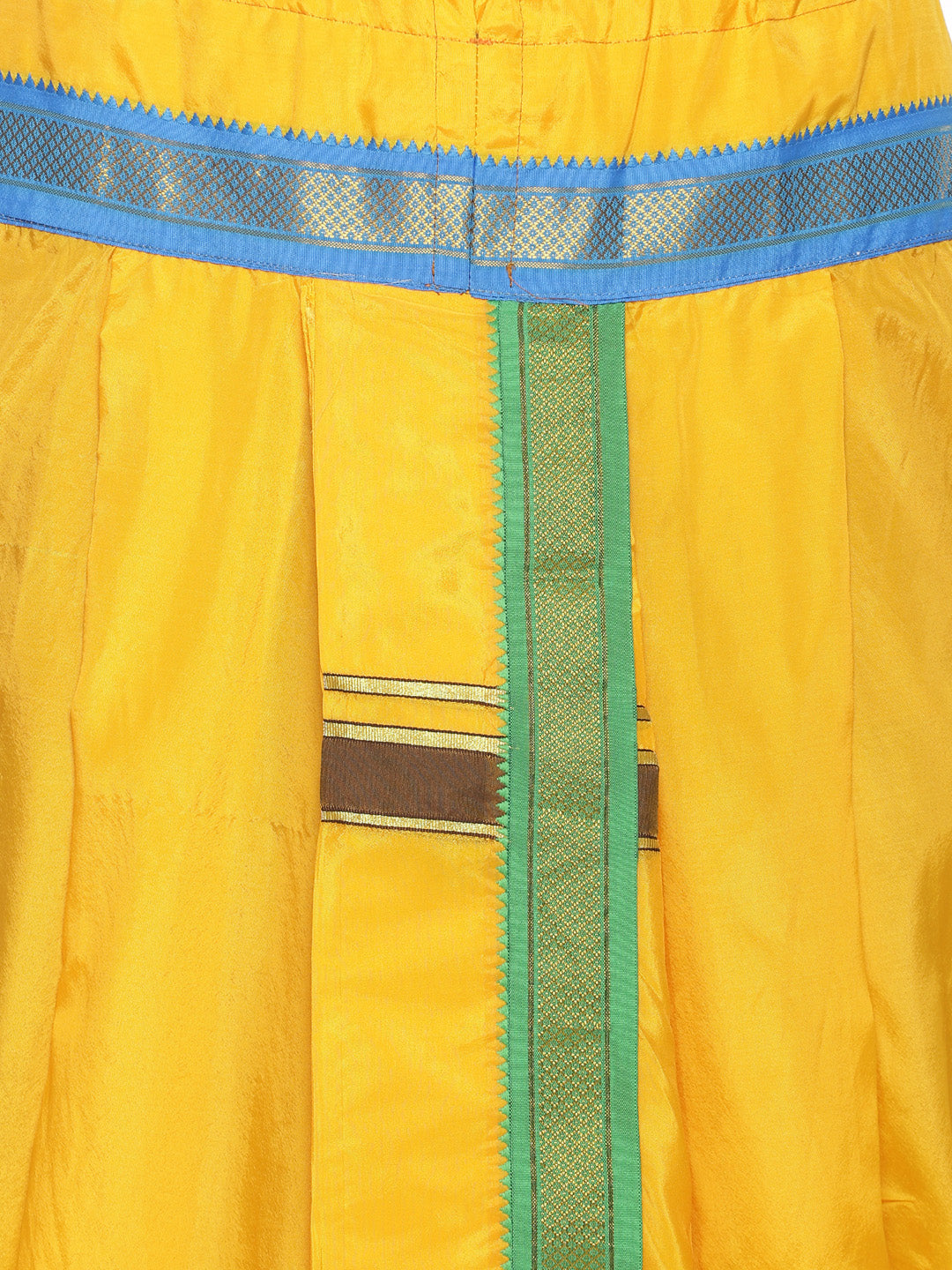 Sethukrishna Men Yellow Solid Double Layer Readymade Dhoti Pant | Swadesiicart