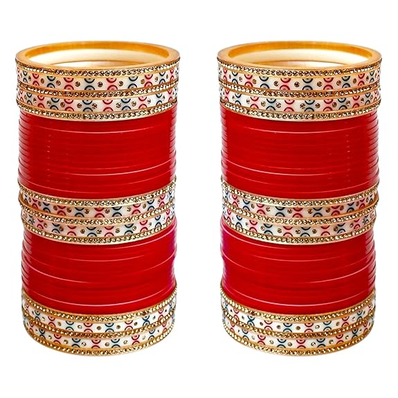 Tehzeeb Creations Bridal Bangle Set Red Designer Chura Wedding Punjabi Choora Fashion Jewellery Chuda Set - Swadesiicart