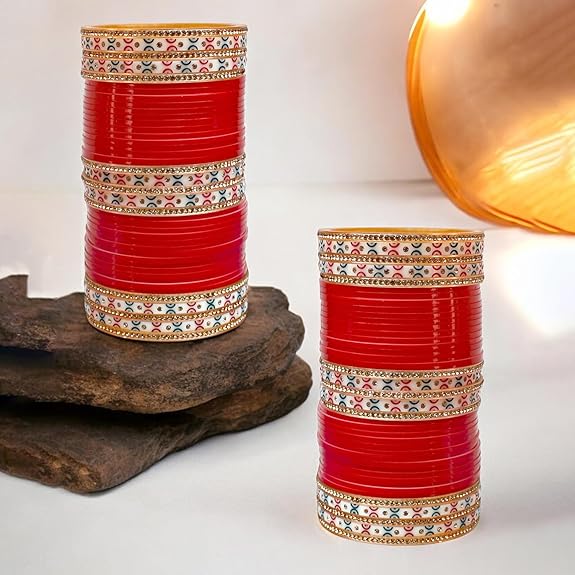 Tehzeeb Creations Bridal Bangle Set Red Designer Chura Wedding Punjabi Choora Fashion Jewellery Chuda Set - Swadesiicart