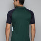 Alcis Men Green & Navy Blue Colourblocked Polo Collar Slim Fit Running T-shirt | Swadesiicart
