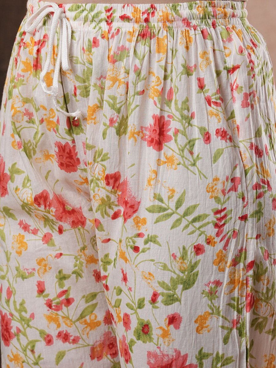 ADA Floral Printed Round Neck Regular Lucknowi Chikankari Kurta with Trousers | Swadesiicart