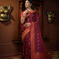 Vardha Ruby Pink Golden Zari Banarasi Satin Silk Saree | Swadesiicart