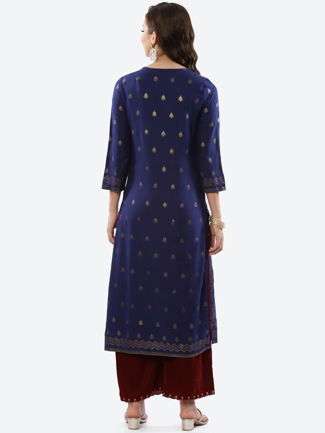 Biba Women Blue Ethnic Motifs Printed Rayon Kurta - Swadesiicart