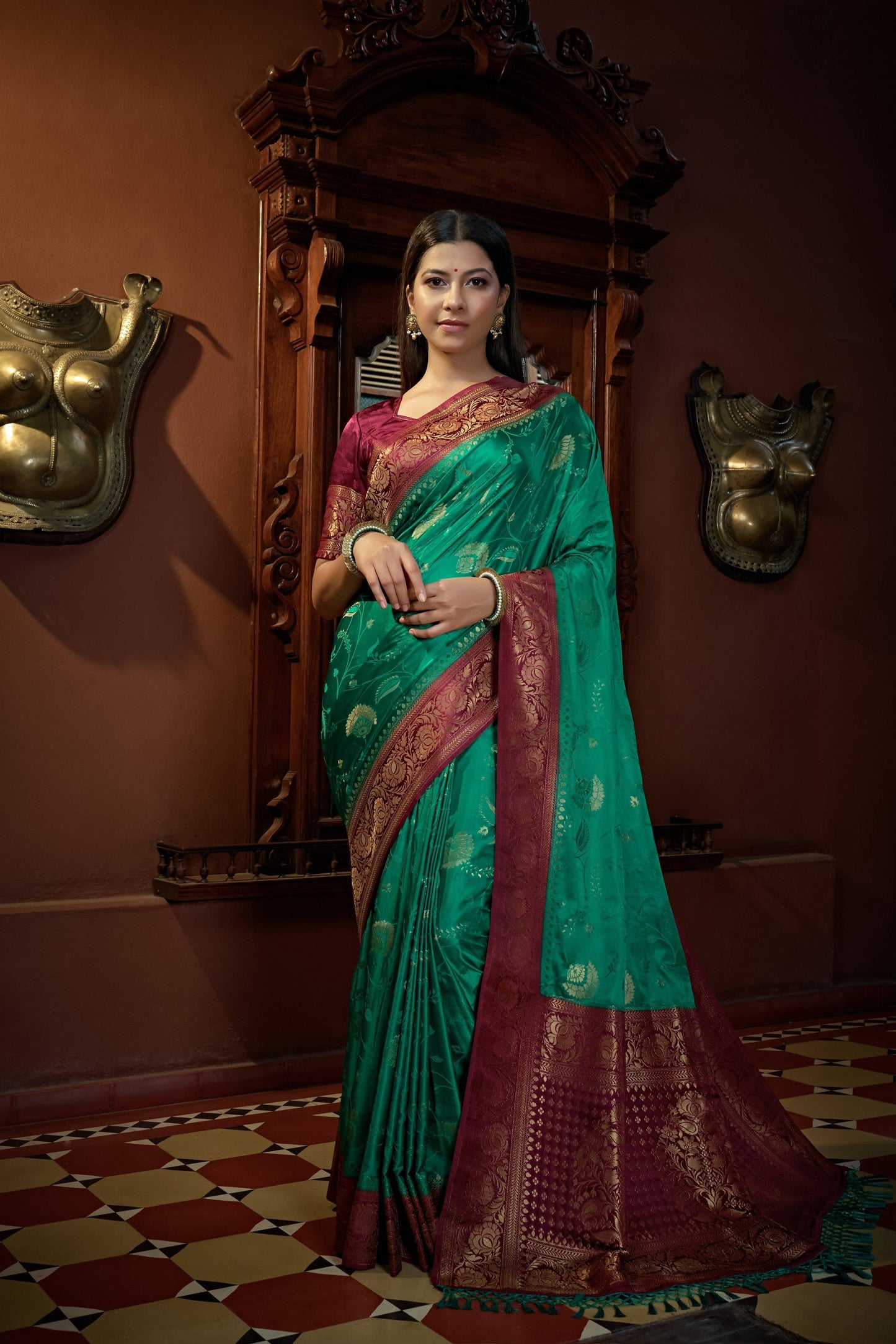 Vardha Indigo Blue Golden Zari Banarasi Satin Silk Saree | Swadesiicart