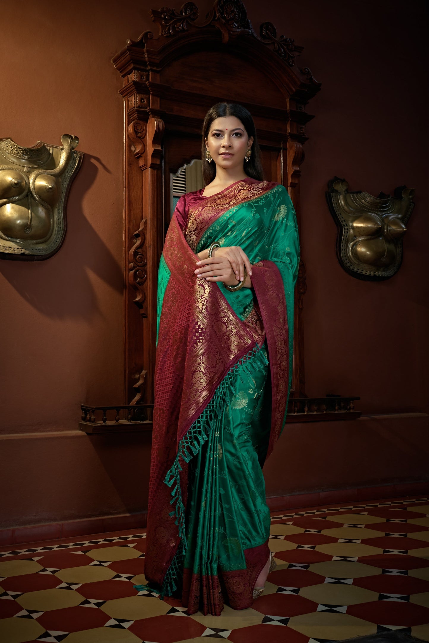 Vardha Indigo Blue Golden Zari Banarasi Satin Silk Saree | Swadesiicart