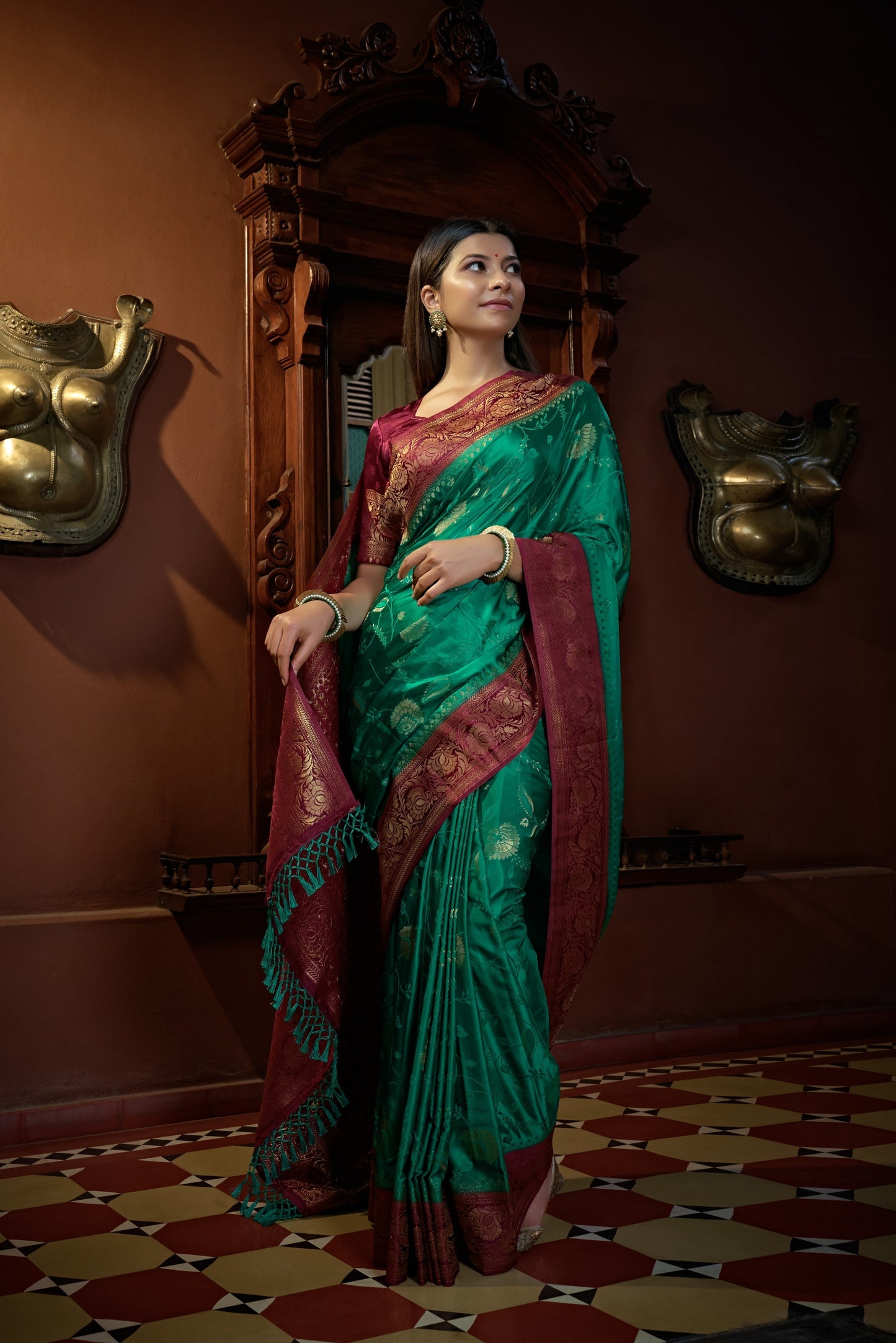 Vardha Indigo Blue Golden Zari Banarasi Satin Silk Saree | Swadesiicart