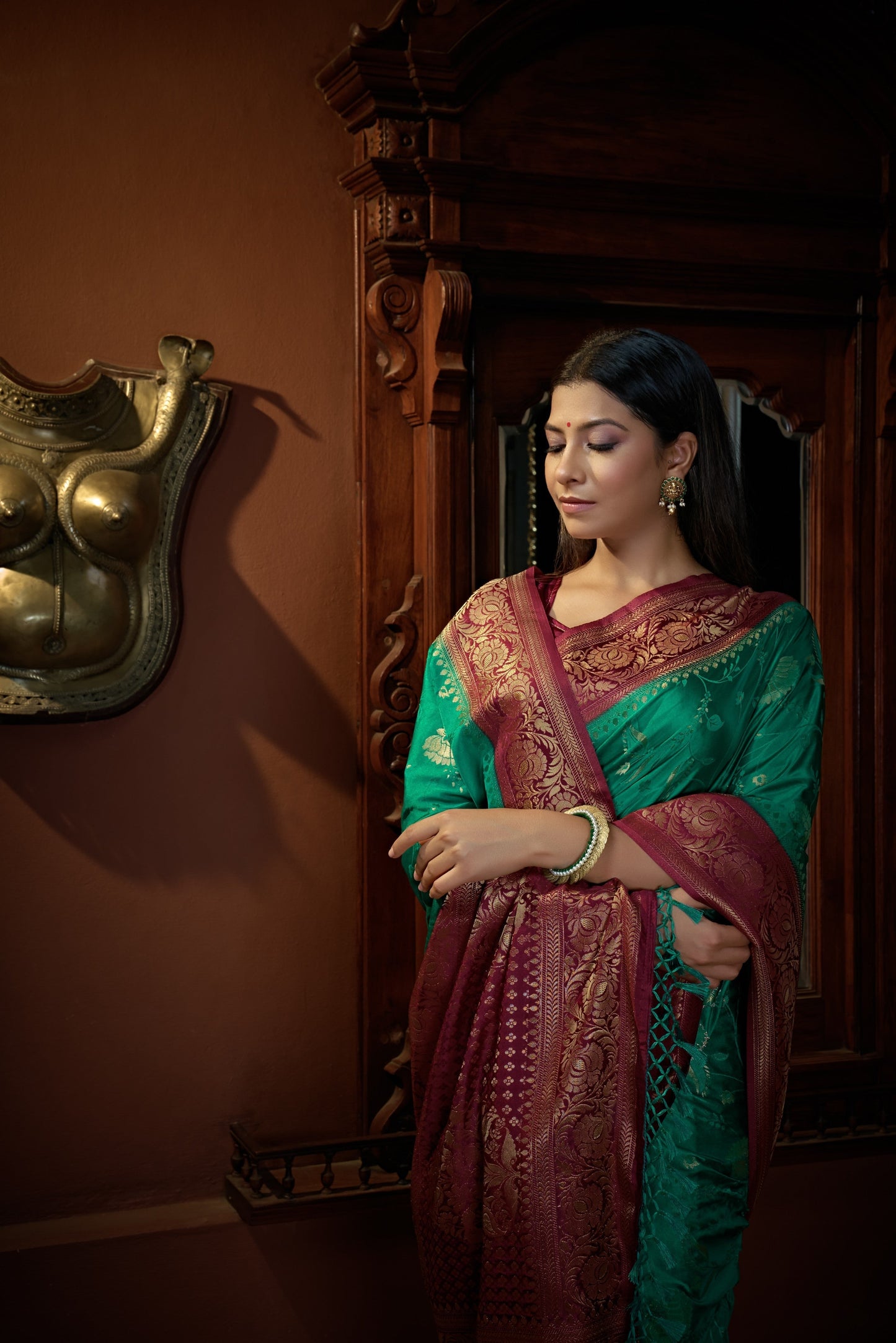 Vardha Indigo Blue Golden Zari Banarasi Satin Silk Saree | Swadesiicart