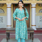 Vaasva Women Aqua Muslin Pleated Kurta & Pant Clothing Set | Swadesiicart