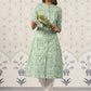 Ode by House of Pataudi Floral Printed Band Collar Pure Cotton Kurta - Swadesiicart