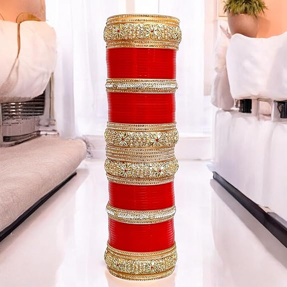 Tehzeeb Creations Bridal Bangle Set Red Designer Chura Punjabi Choora Fashion Jewellery Chuda Set - Swadesiicart