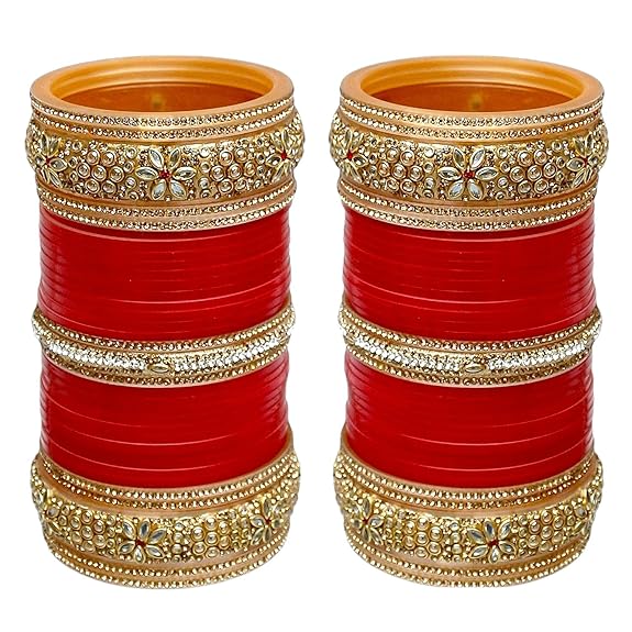 Tehzeeb Creations Bridal Bangle Set Red Designer Chura Punjabi Choora Fashion Jewellery Chuda Set - Swadesiicart