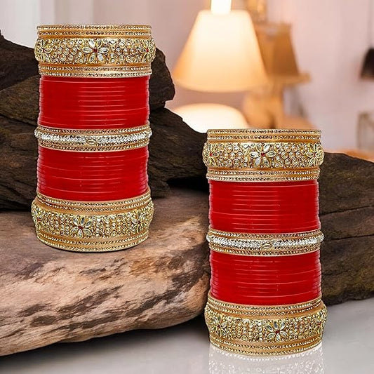 Tehzeeb Creations Bridal Bangle Set Red Designer Chura Punjabi Choora Fashion Jewellery Chuda Set - Swadesiicart