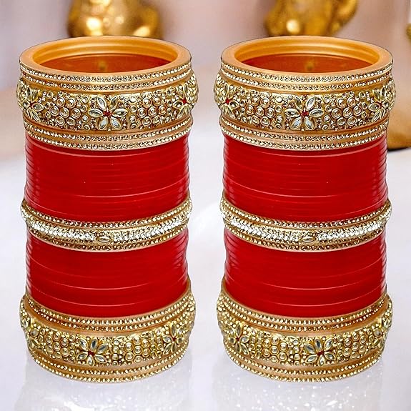 Tehzeeb Creations Bridal Bangle Set Red Designer Chura Punjabi Choora Fashion Jewellery Chuda Set - Swadesiicart