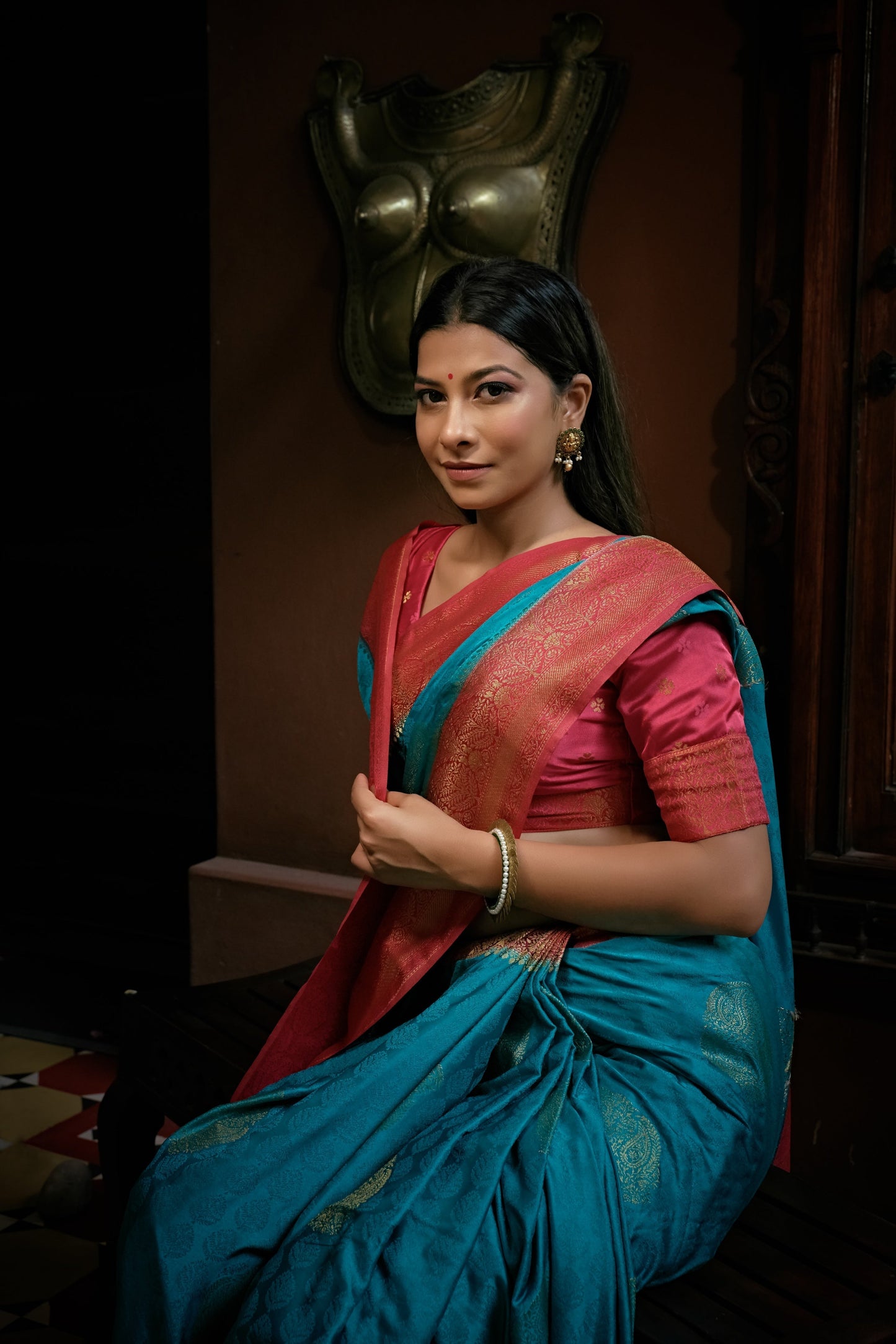 Vardha Crimson Red Golden Zari Banarasi Satin Silk Saree | Swadesiicart