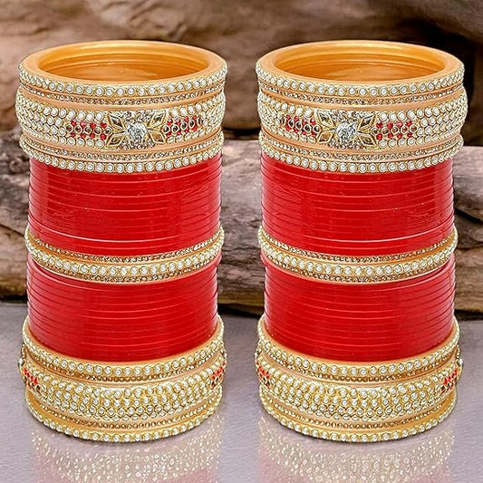 Tehzeeb Creations Bridal Bangle Set Red Designer Chura Wedding Punjabi Choora Fashion Jewellery Chuda Set for Women - Swadesiicart