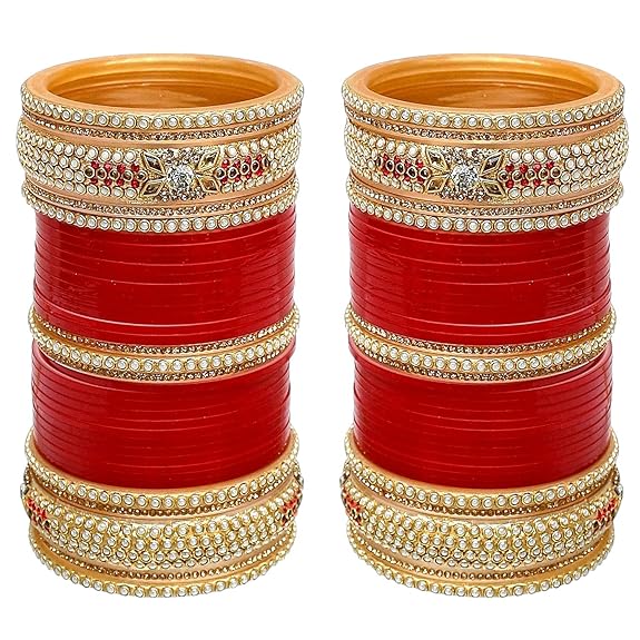 Tehzeeb Creations Bridal Bangle Set Red Designer Chura Wedding Punjabi Choora Fashion Jewellery Chuda Set for Women - Swadesiicart
