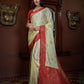 Vardha Parchment White Golden Zari Banarasi Satin Silk Saree | Swadesiicart
