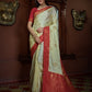 Vardha Parchment White Golden Zari Banarasi Satin Silk Saree | Swadesiicart