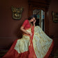 Vardha Parchment White Golden Zari Banarasi Satin Silk Saree | Swadesiicart