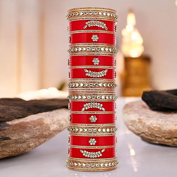 Tehzeeb Creations Bridal Bangle Set Red Designer Chura Wedding Punjabi Choora Fashion Jewellery Chuda For Women - Swadesiicart