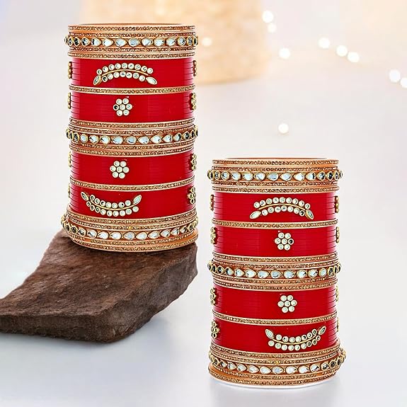 Tehzeeb Creations Bridal Bangle Set Red Designer Chura Wedding Punjabi Choora Fashion Jewellery Chuda For Women - Swadesiicart