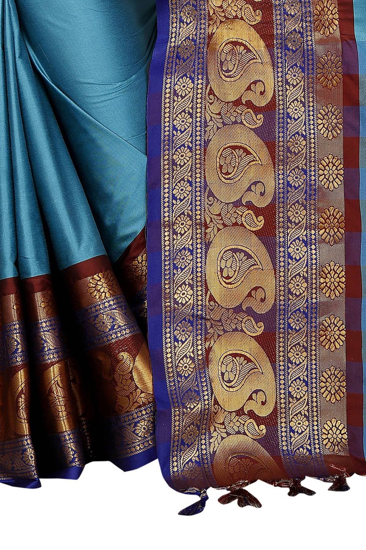 Vamika Banarasi Silk Blue Weaving Saree | Swadesiicart