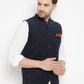Even Apparels Navy Polyester Men's Nehru Jacket-Contrast Lining-Inbuilt Pocket Square | Swadesiicart