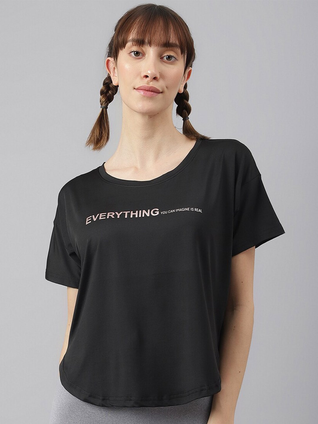 MKH Women Typography Printed Drop-Shoulder Sleeves Dri-FIT Sports T-shirt - Swadesiicart