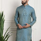 Sojanya Men Blue & Beige Ethnic Motif Printed Jacquard Silk Kurta | Swadesiicart