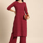 All About You Women Maroon Ethnic Motifs Embroidered Chikankari Kurta with Palazzos | Swadesiicart