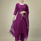 Jyoti Fashion Women's Purple Cotton Blend Embroidery & Sequence work Kurta with Trouser & Dupatta | Swadesiicart